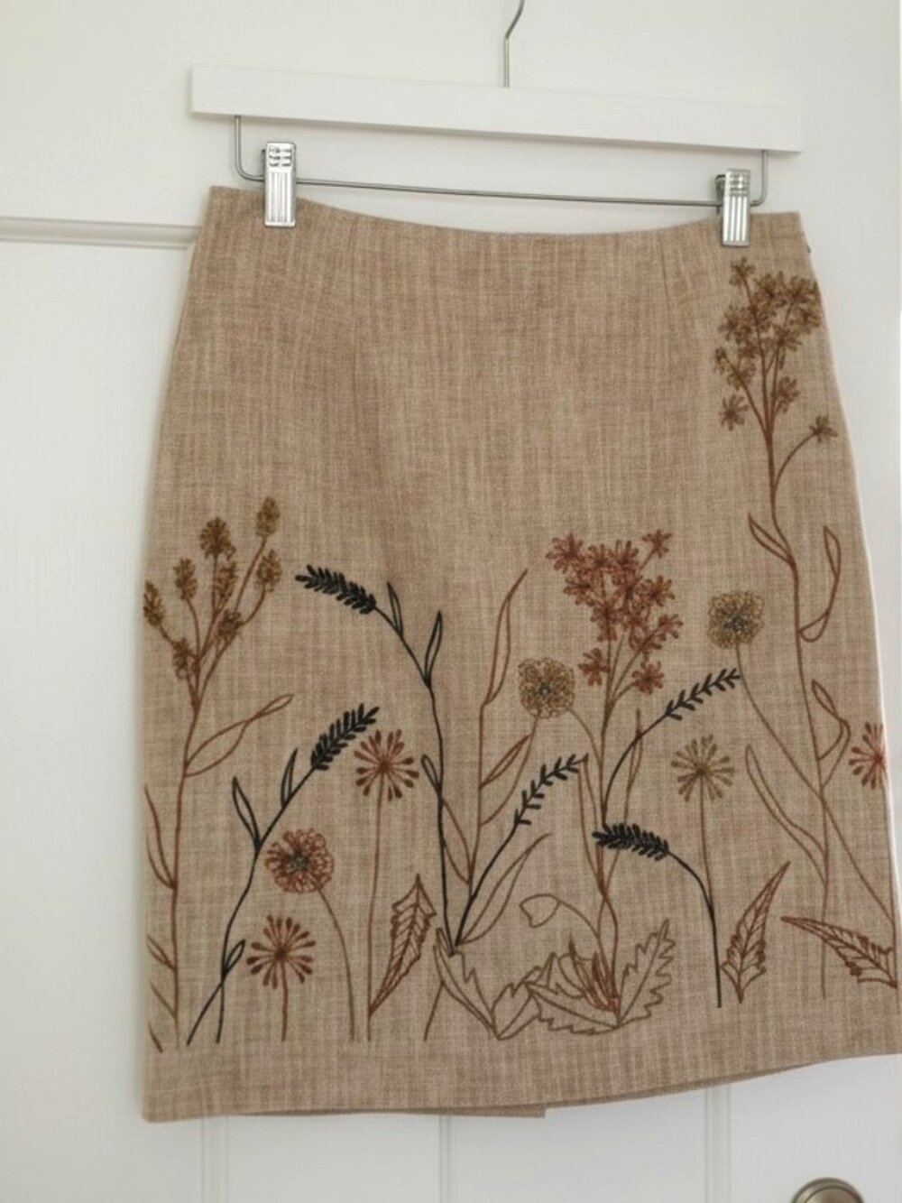 Worth Floral Cotton/Linen Blend Embroidered Beige Women’s Skirt - SIze 2